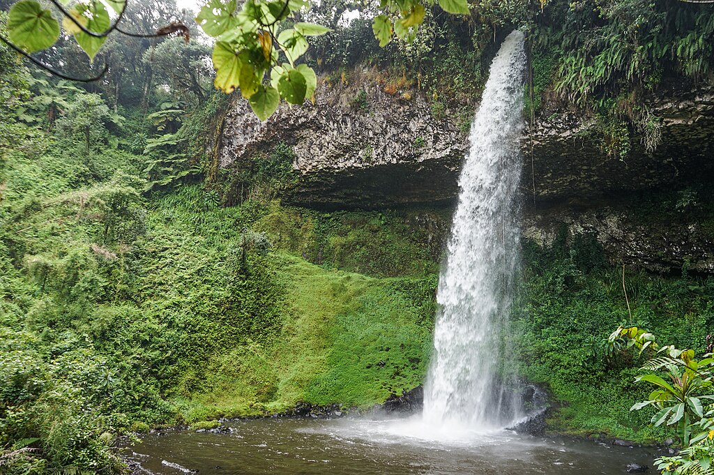 A waterfall. Hiking Mount Kenya National Park.