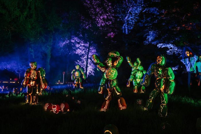 Pumpkin skeletons in Sleepy Hollow, New York.
