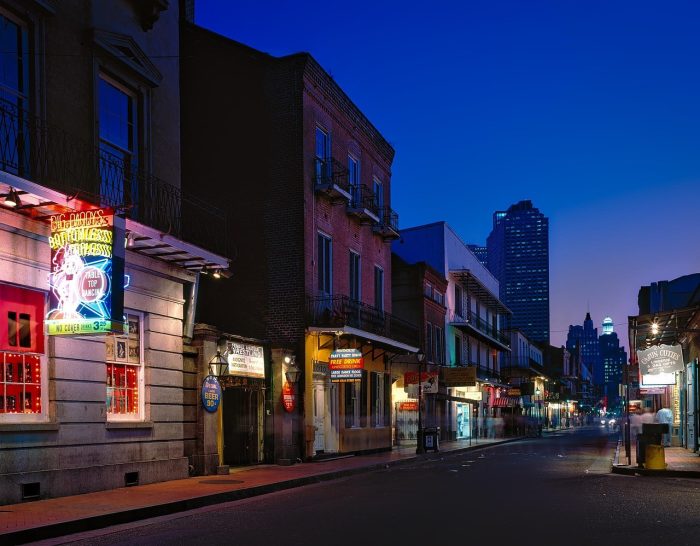 Downtown New Orleans at night. Best destinations for Halloween.
