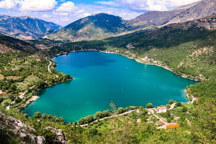 The "heart" of Lake Scanno in Abruzzo, surrounded by scenic landscapes. Sustainable travel in Italy.