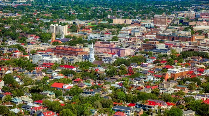 An aerial view of Charleston, South Carolina