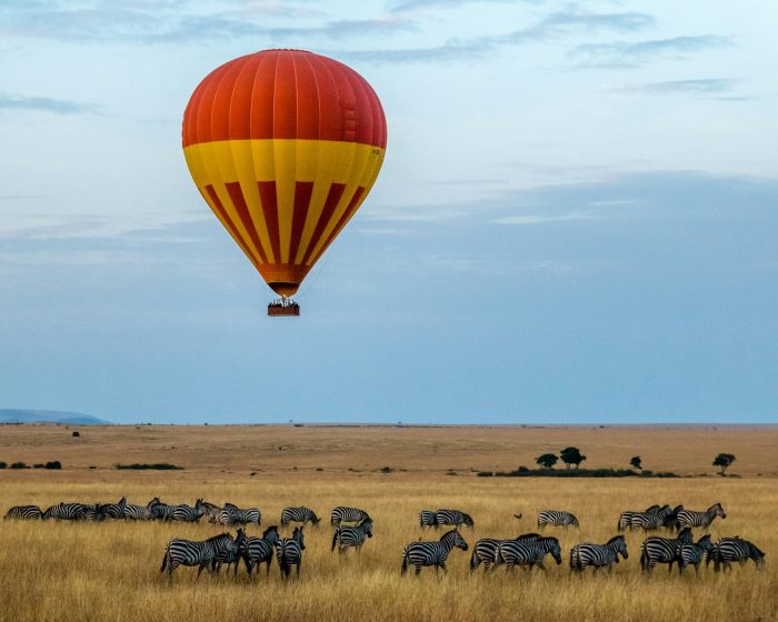 A hot-air balloon in Maasai Mara National Reserve, Kenya
