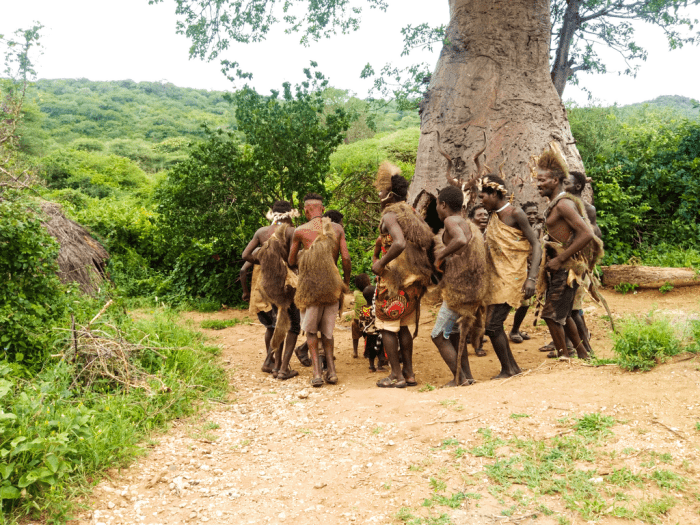 The Hadzabe people at home dancing