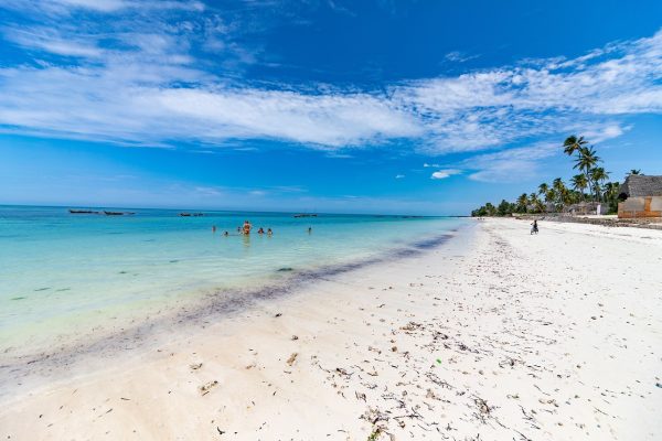A white-sand beach in Zanzibar, Tanzania.