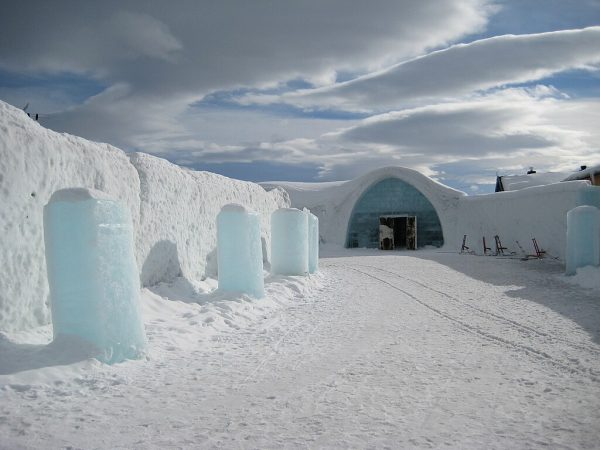 The entrance of the Icehotel, Jukkasjärvi Sweden. Most unique hotels in the world