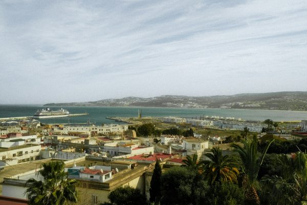 A cruise ship docked at the harbour in the Port of Tangier, Morocco